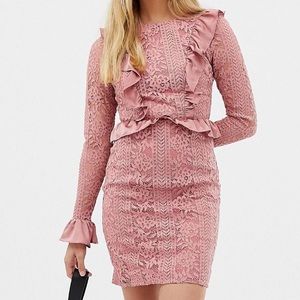 Glamorous | pink lace long sleeve dress
